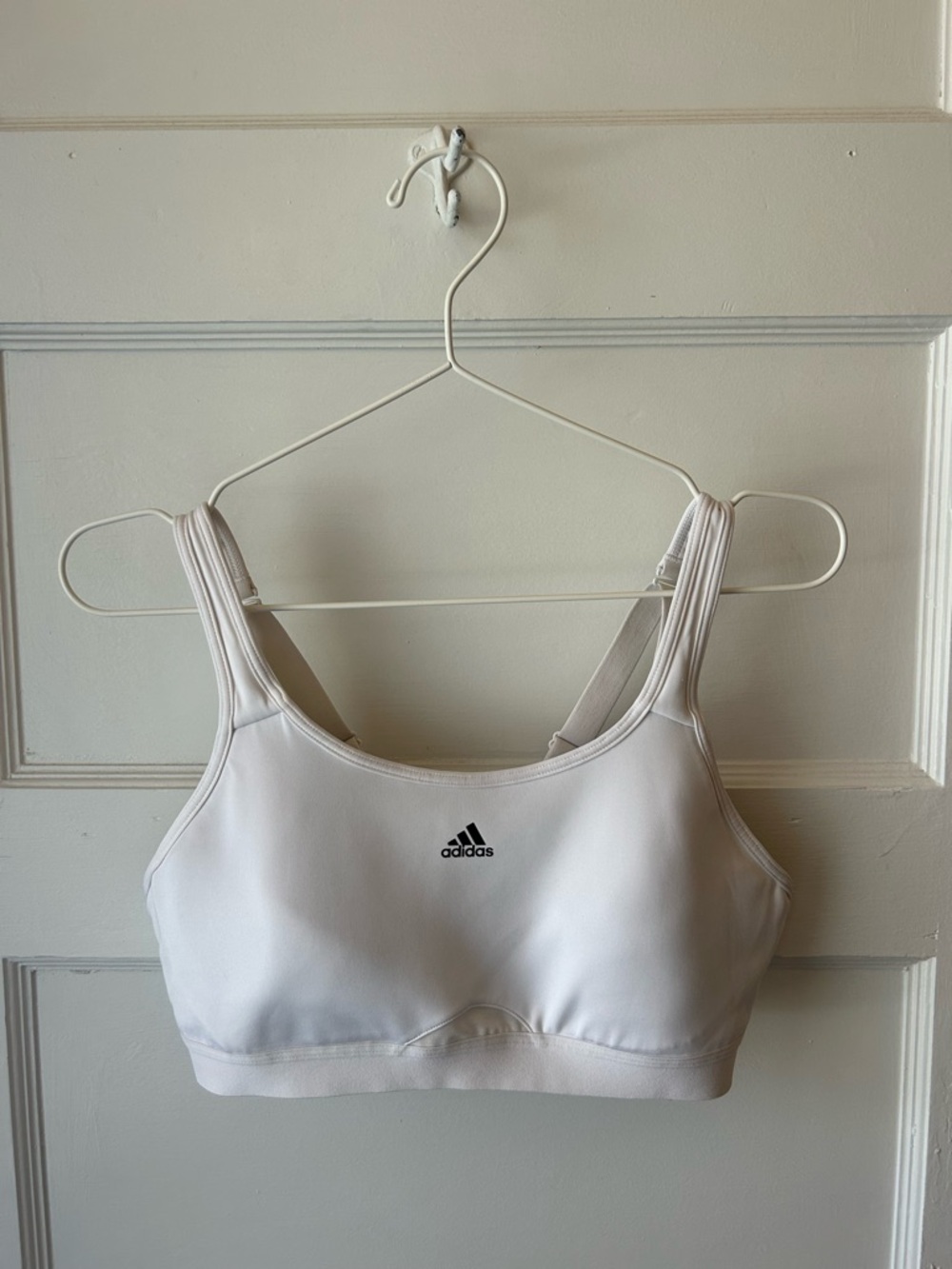 adidas White Padded Sports Bra with Scoop Neck